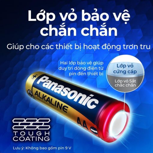 Pin AAA Panasonic chính hãng có lớp vỏ chắc chắn, màu sắc đồng đều, không bong tróc.